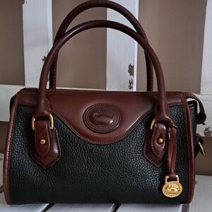 Dooney & Bourke Vintage AWL Rare Deep Green Pebbled Italian Leather Satchel